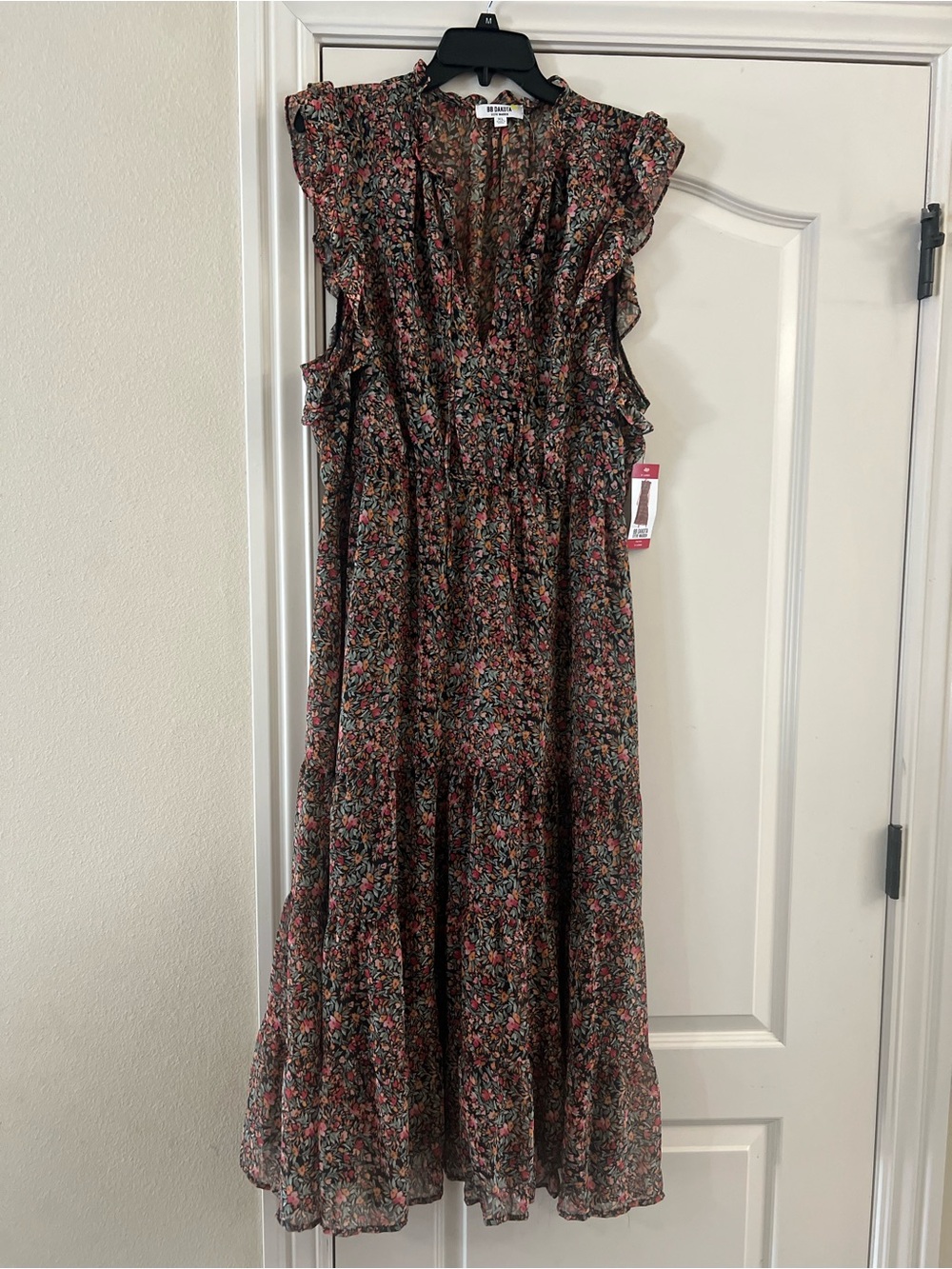 BB Dakota Floral Maxi Dress in Black with Pink & Green Accents